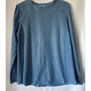 LOGO Layers by Lori Goldstein blue long sleeve stretch lace‎ top Size XS